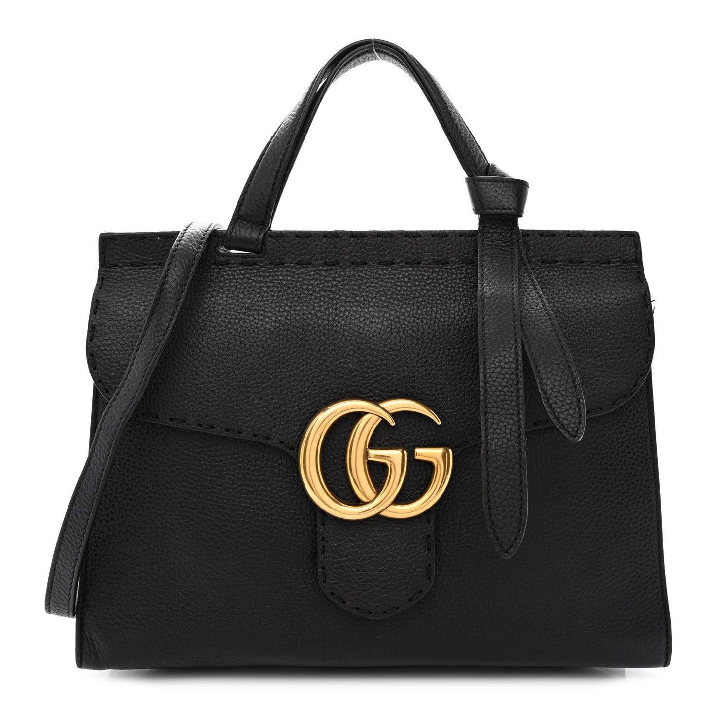 Calfskin Small GG Marmont Top Handle Bag Black
