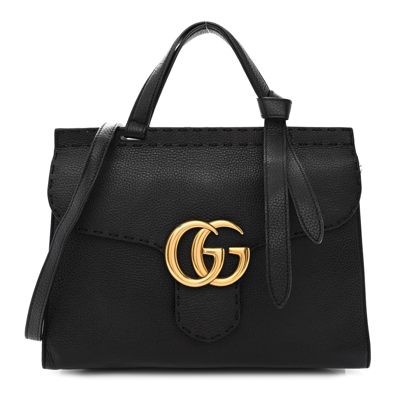 Gucci Calfskin Small GG Marmont Top Handle Bag Black 1 of 15
