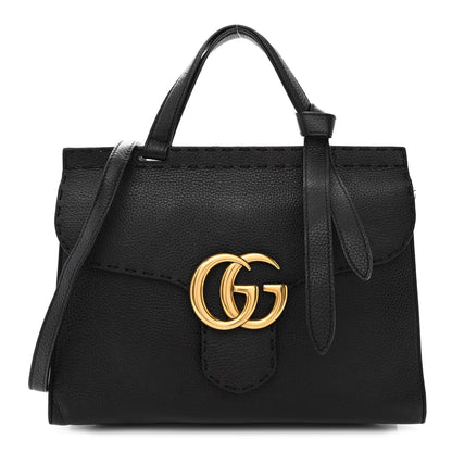 Gucci Calfskin Small GG Marmont Top Handle Bag Black 1 of 15