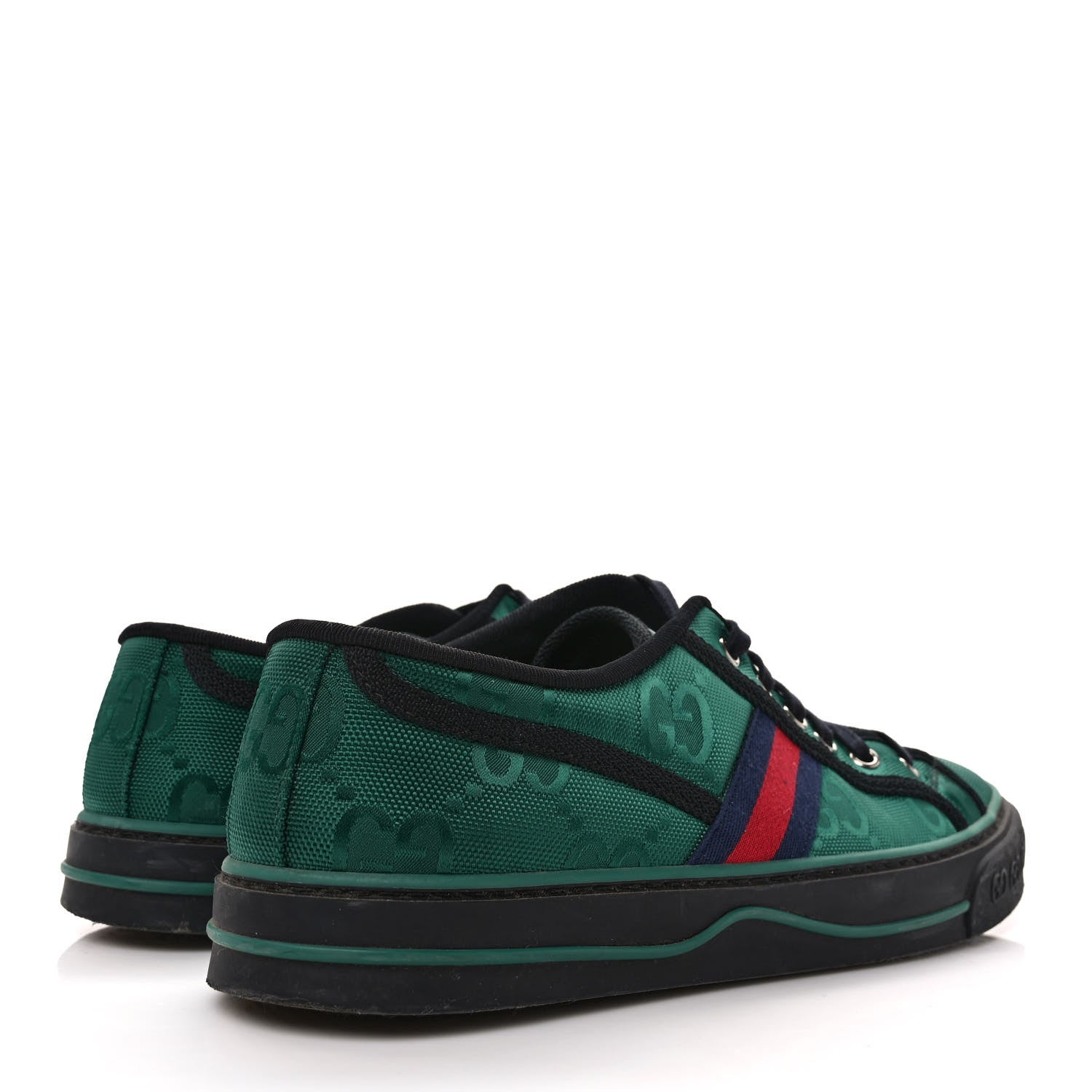 Gucci Econyl Nylon Web Monogram Off The Grid Mens 1977 Tennis Sneakers 9 Scrabble Green Black 4 of 7