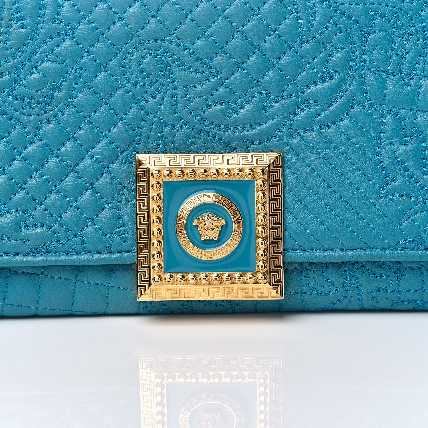 Versace Nappa Barocco Quilted Chain Clutch Blue 10 of 10