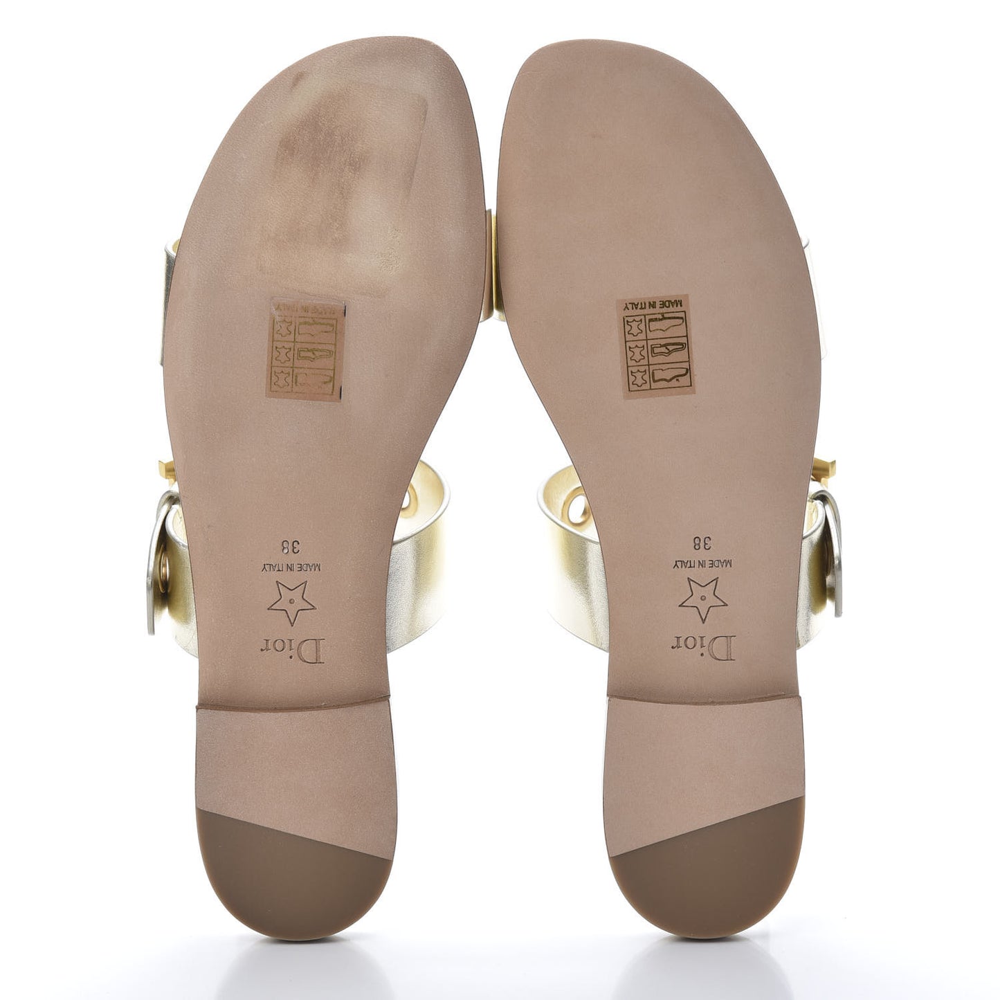 Laminated Calfskin D-Dior Slide Flat Sandals 38 Pale Gold
