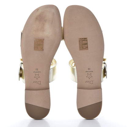 Christian Dior Laminated Calfskin D-Dior Slide Flat Sandals 38 Pale Gold 5 of 10