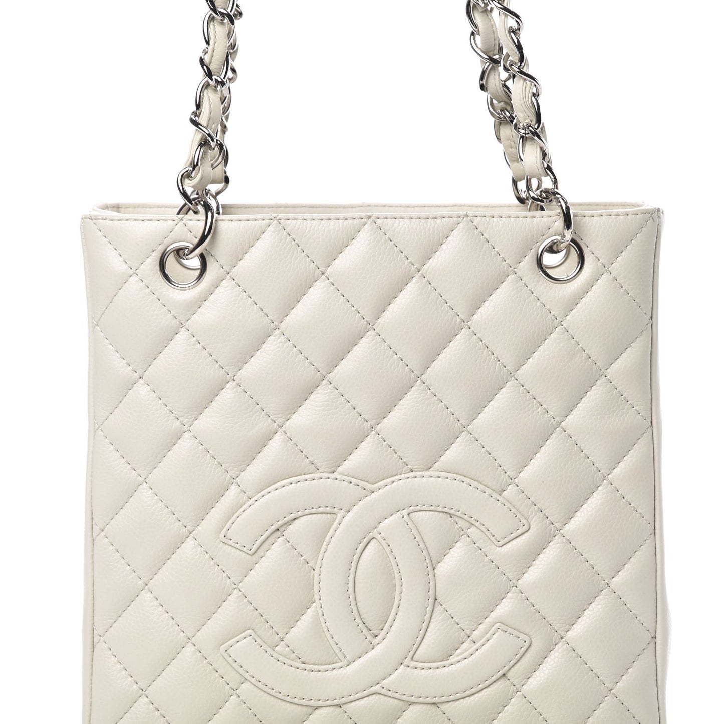 Caviar Quilted Petit Shopping Tote PST White