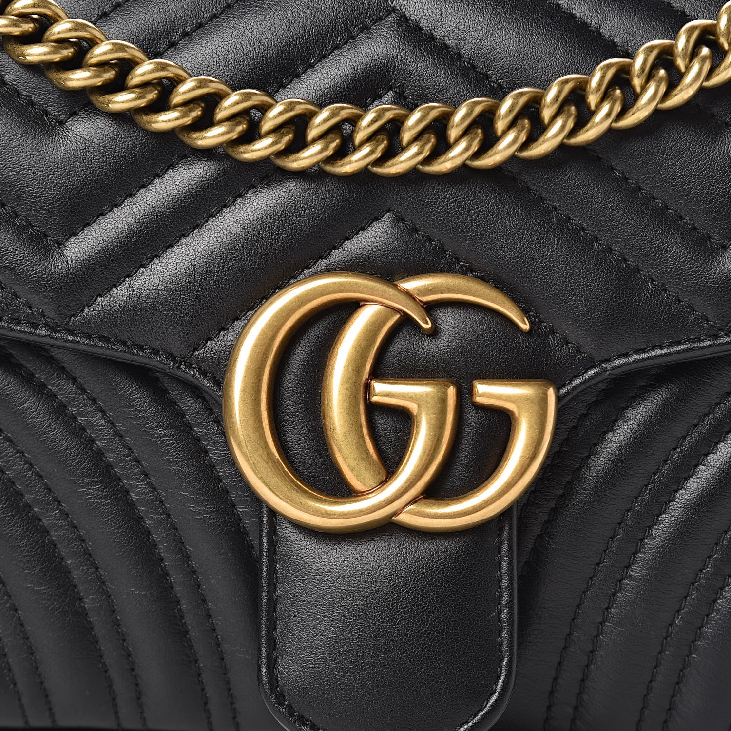 Gucci Calfskin Matelasse Small GG Marmont Shoulder Bag Black 10 of 13