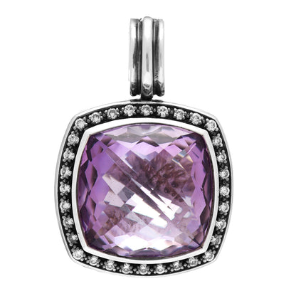 David Yurman Sterling Silver Diamond Amethyst 17mm Albion Enhancer Pendant 1 of 3