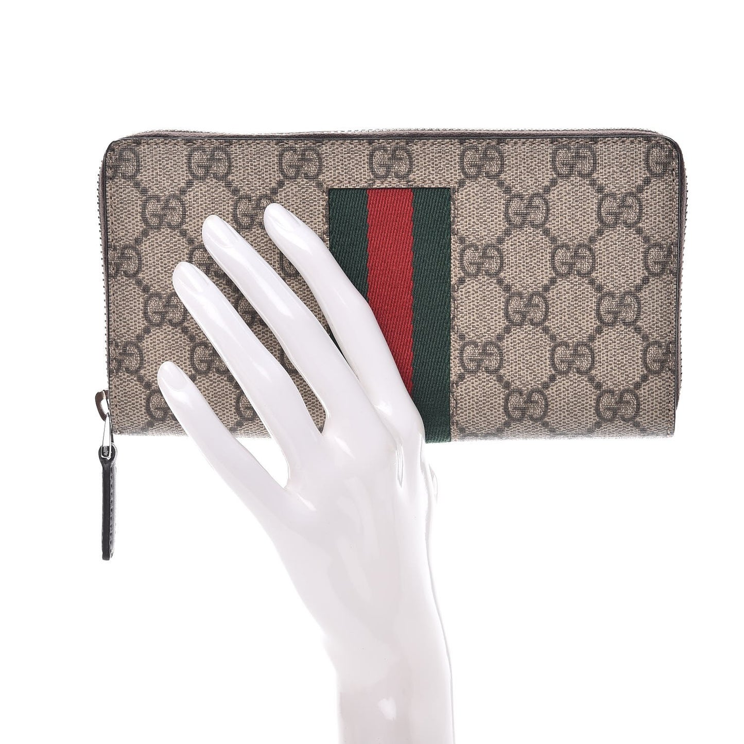 GG Supreme Monogram Web Zip Around Wallet Beige Cocoa