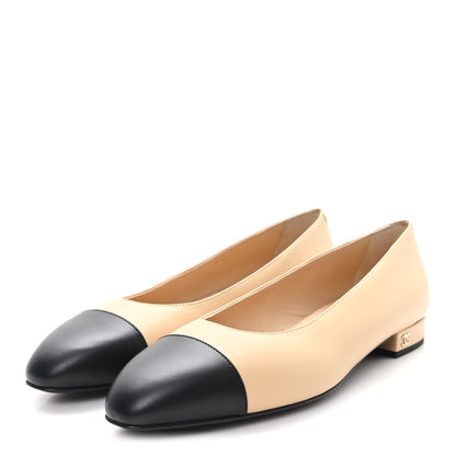 Chanel Lambskin Cap Toe CC Uniform Ballerina Flats 39.5 Beige Black 4 of 9