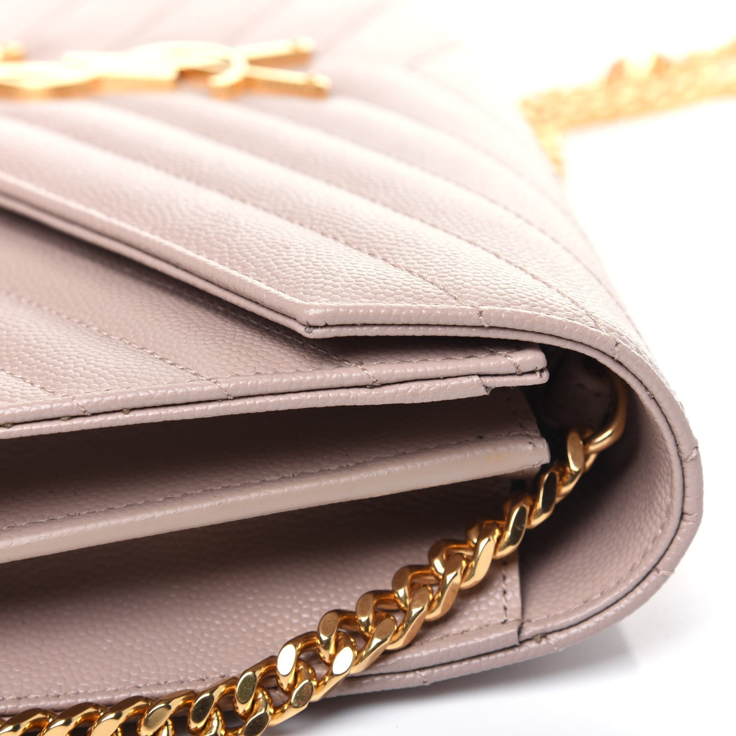 Saint Laurent Grain De Poudre Matelasse Chevron Monogram Chain Wallet Rose Antic 16 of 18