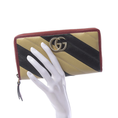 Gucci Azalea Calfskin Matelasse Diagonal Patchwork Torchon GG Marmont Zip Around Wallet Black Beige Romantic Cerise 2 of 7