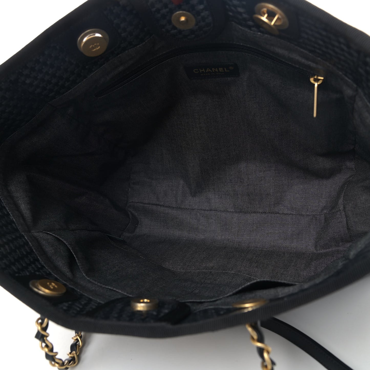 Straw Raffia Calfskin Chain Small Deauville Tote Black