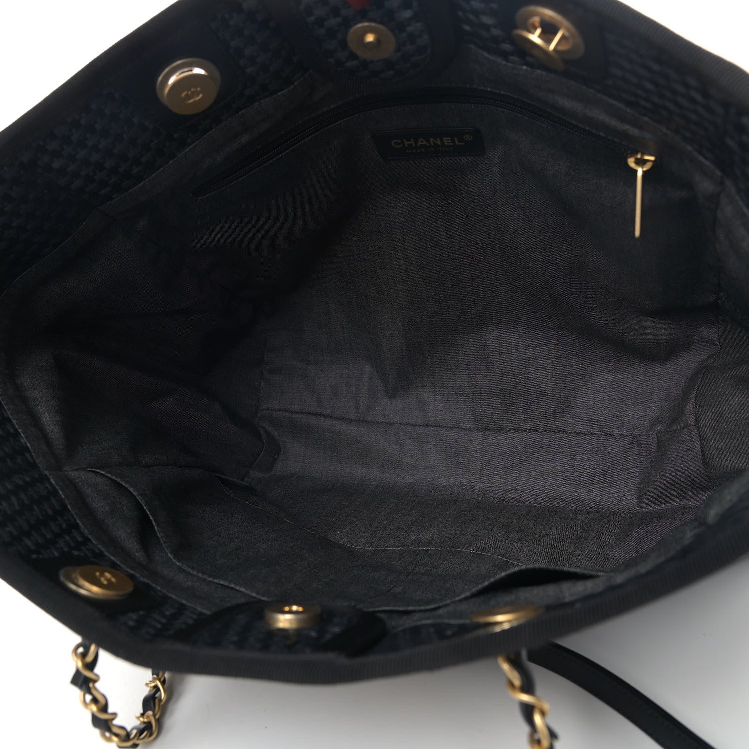 Chanel Straw Raffia Calfskin Chain Small Deauville Tote Black 4 of 8