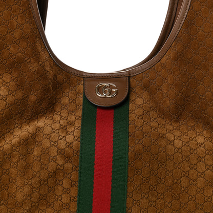 Gucci Suede GG Monogram Web Large Giglio Tote Brown 8 of 11