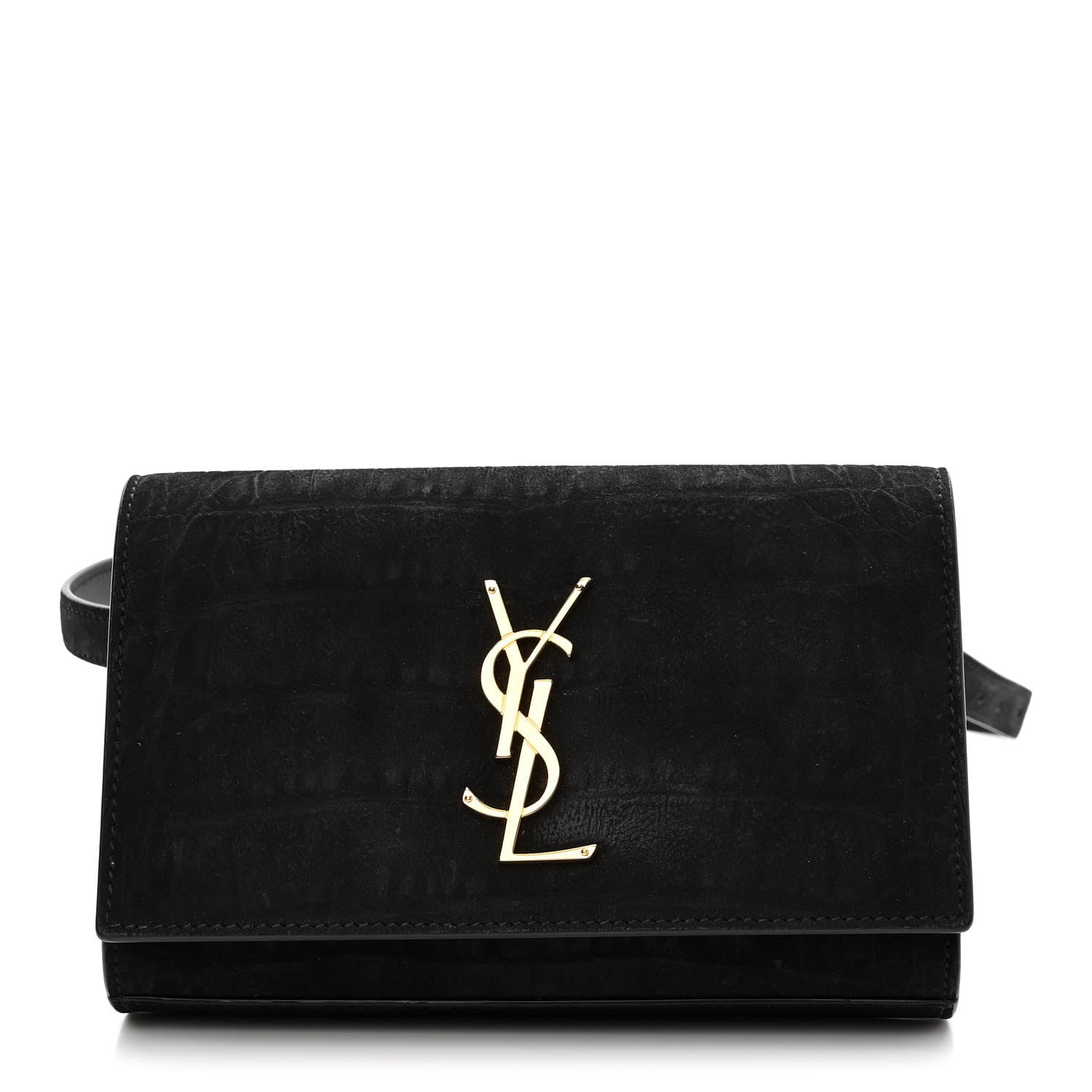 Saint Laurent Suede Crocodile Embossed Monogram Kate Belt Bag Black 1 of 10
