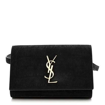 Saint Laurent Suede Crocodile Embossed Monogram Kate Belt Bag Black 1 of 10