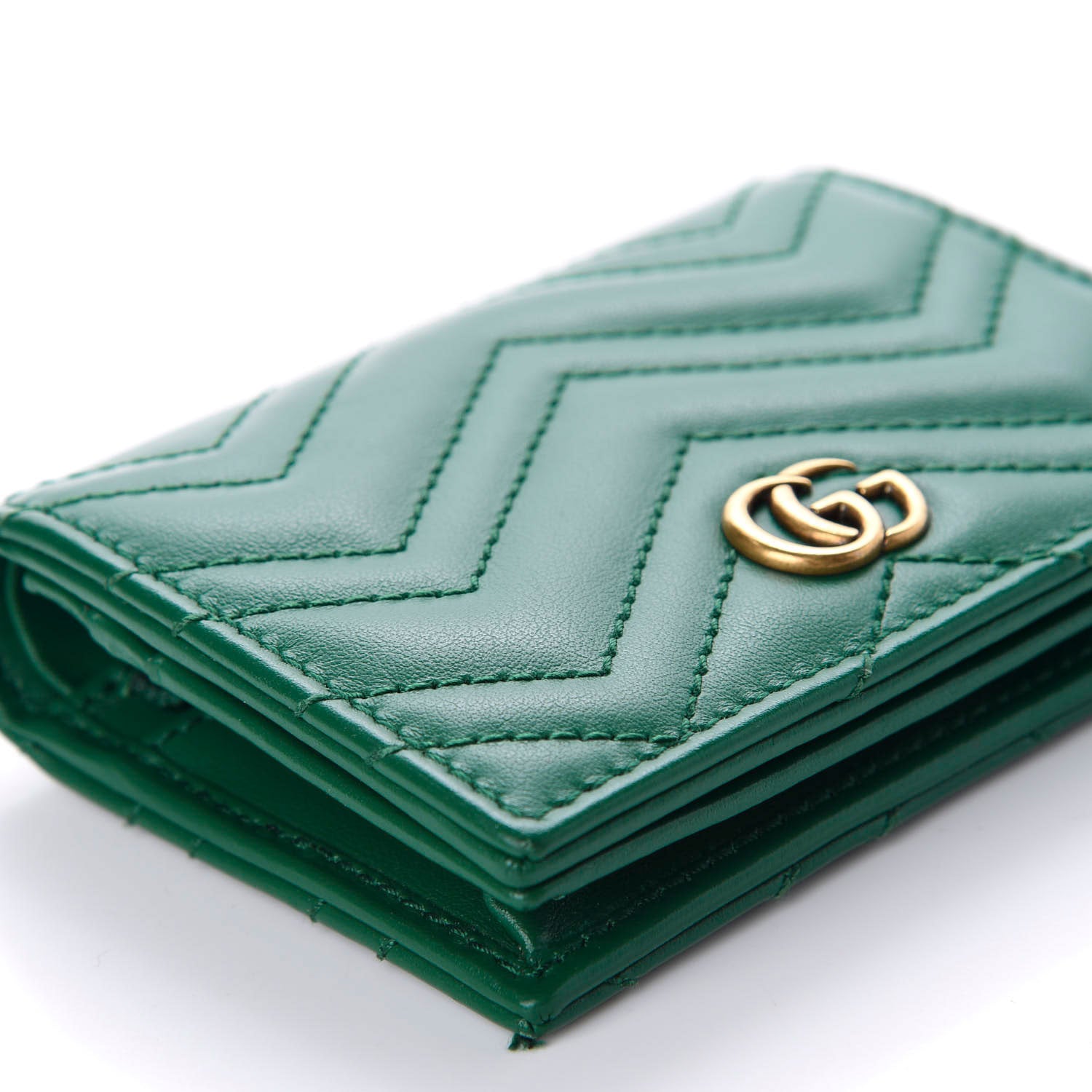 Gucci Calfskin Matelasse GG Marmont Card Case Wallet Emerald 6 of 10