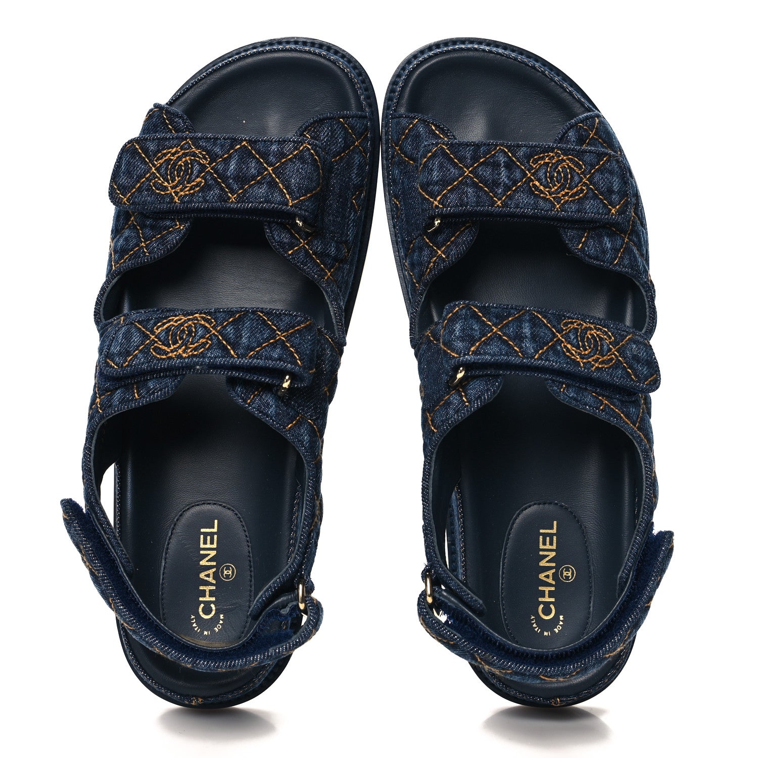 Chanel Denim Velcro Dad Sandals 40 Navy Blue 2 of 10