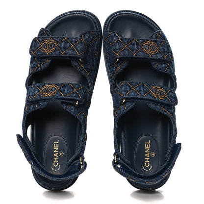 Chanel Denim Velcro Dad Sandals 40 Navy Blue 2 of 10