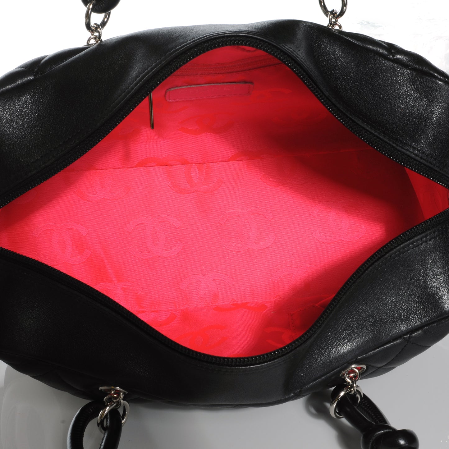 Calfskin Quilted Large Cambon Bowler Black White