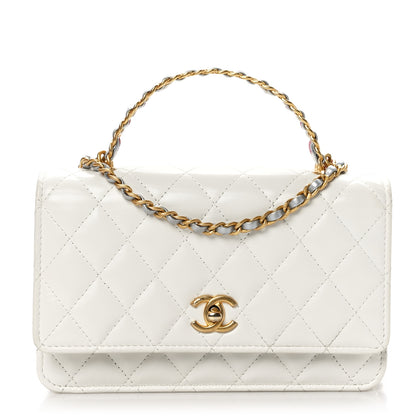 Chanel Shiny Calfskin Quilted Multicolor Top Handle Wallet On Chain WOC White 1 of 10