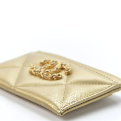 Chanel Metallic Goatskin Quilted Chanel 19 Card Holder Gold 6 of 10