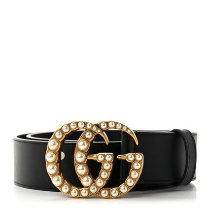Gucci Moon Calfskin Pearl Double G 40mm Belt 75 30 Black Cream 1 of 5