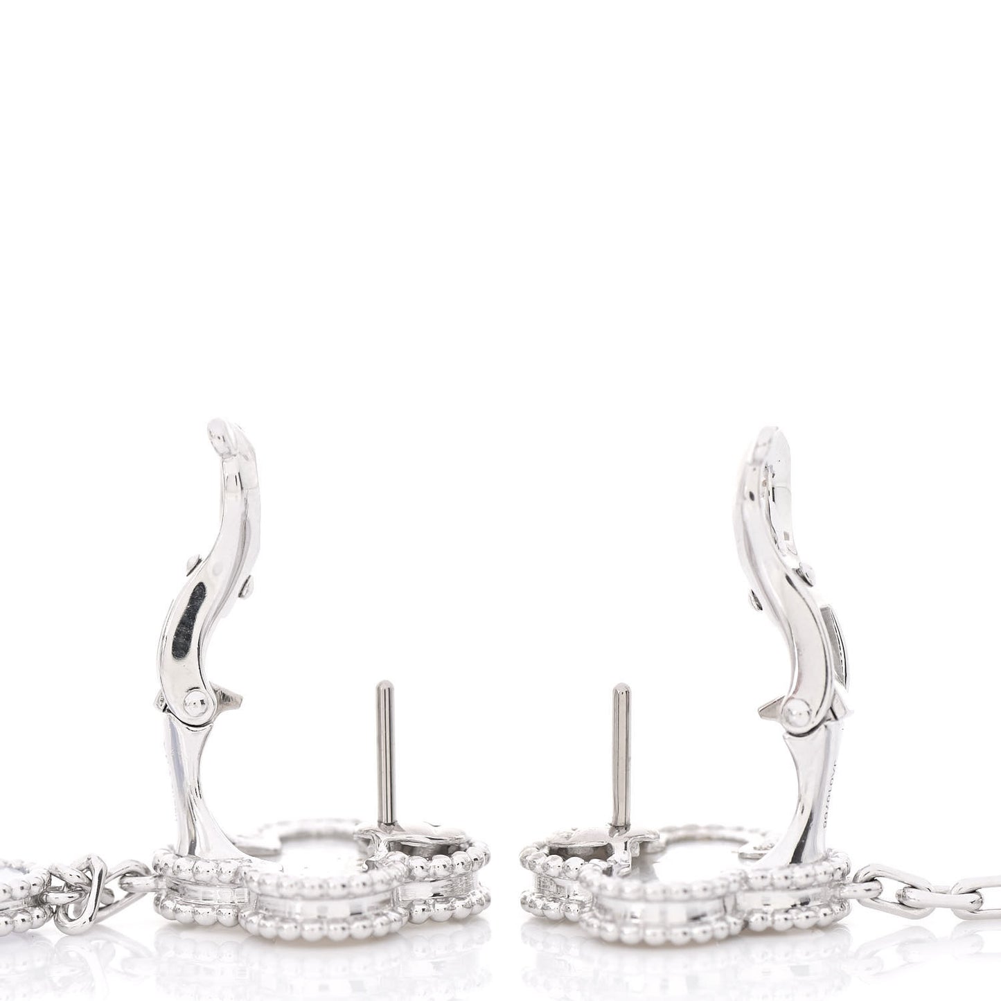 18K White Gold Mother of Pearl Chalcedony 3 Motifs Magic Alhambra Earrings