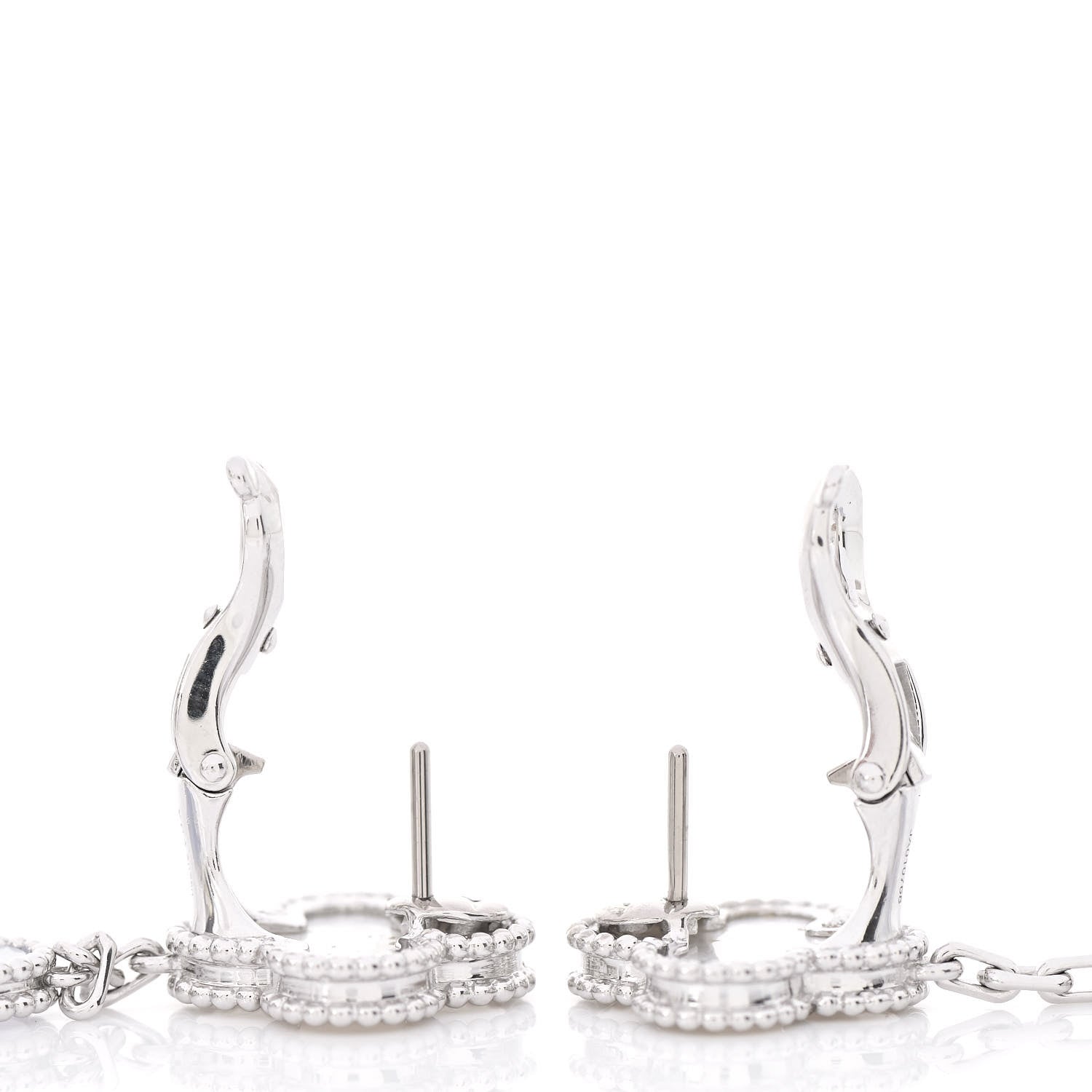 Van Cleef & Arpels 18K White Gold Mother of Pearl Chalcedony 3 Motifs Magic Alhambra Earrings 3 of 5