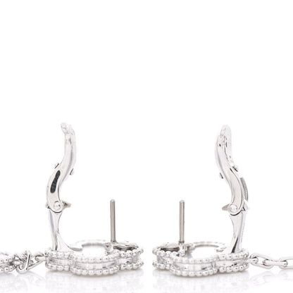 Van Cleef & Arpels 18K White Gold Mother of Pearl Chalcedony 3 Motifs Magic Alhambra Earrings 3 of 5