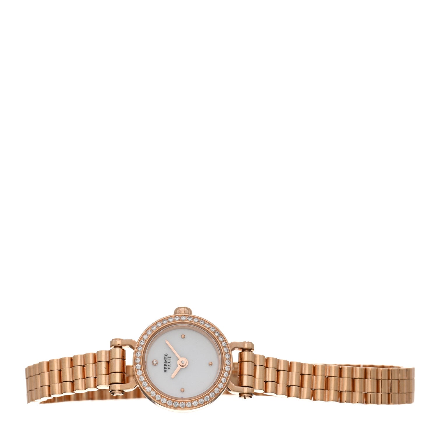 Hermes 18K Rose Gold Diamond Bezel 16mm Faubourg Quartz Watch 2 of 5