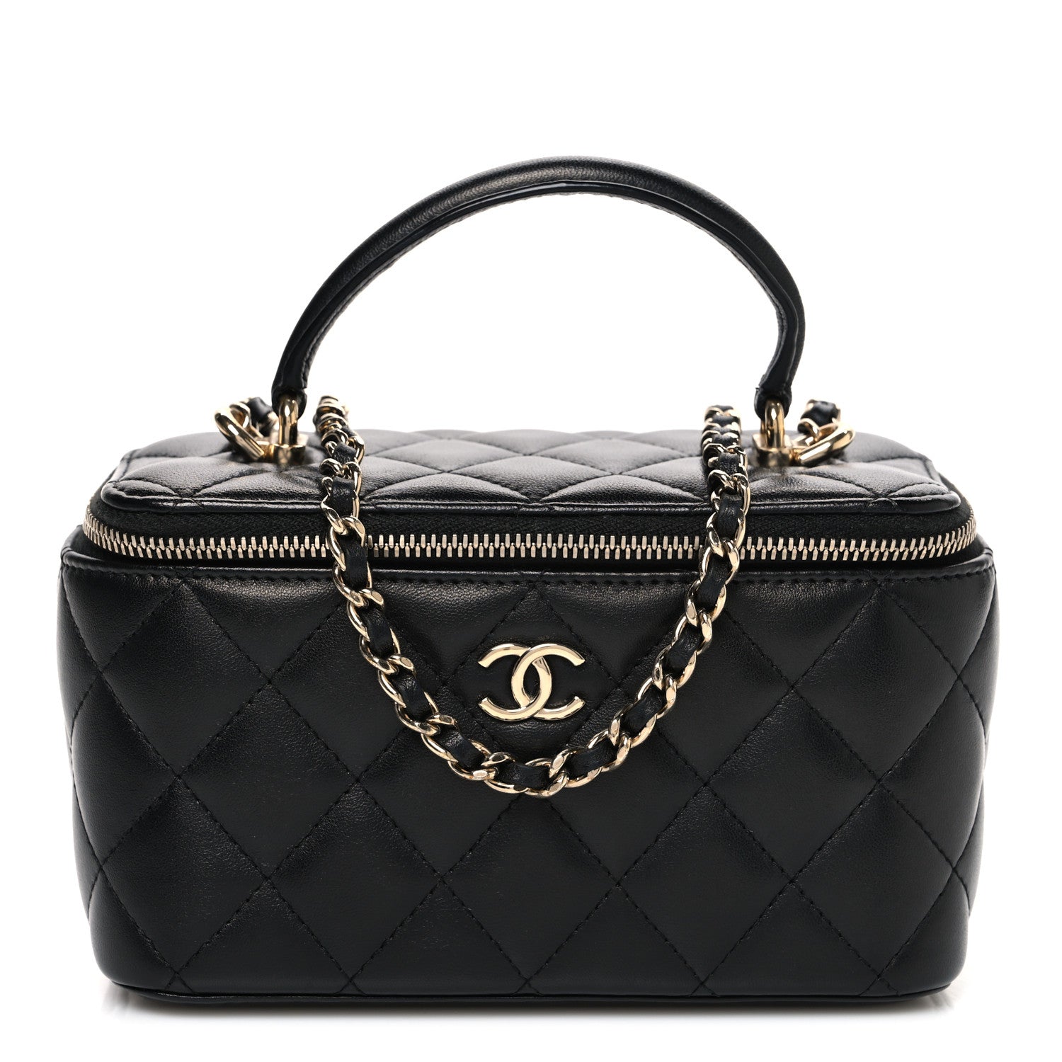 Chanel Lambskin Quilted Small Top Handle Vanity Case With Chain Black 1 of 10