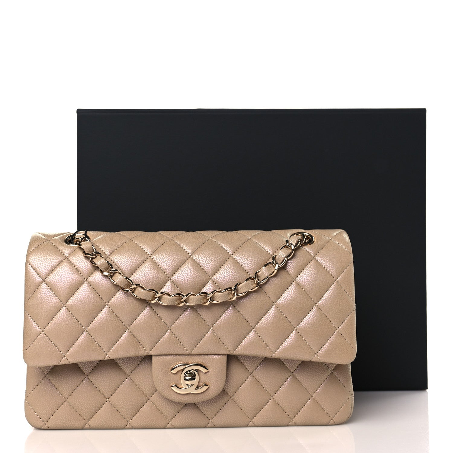 Chanel Iridescent Caviar Quilted Medium Double Flap Dark Beige 10 of 10
