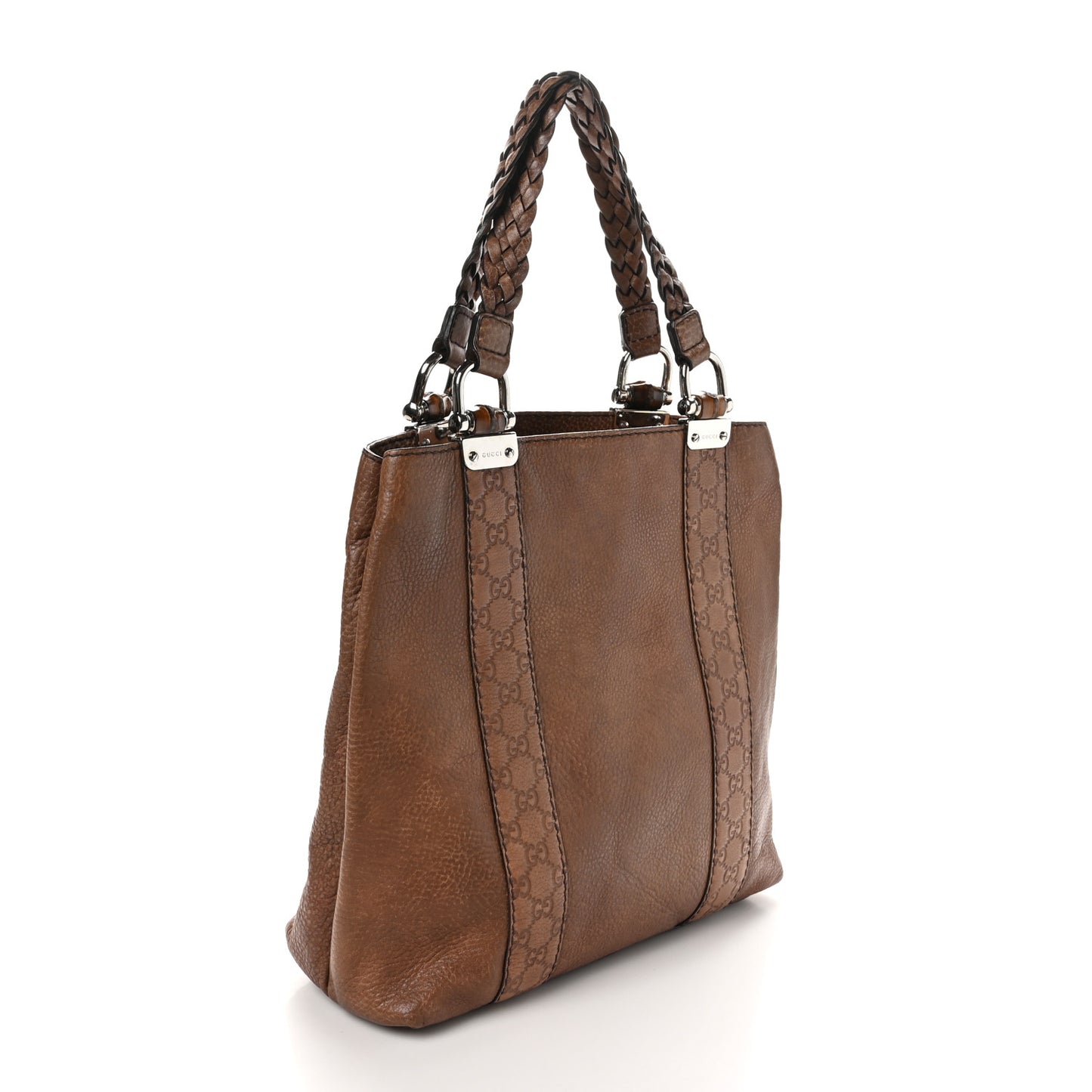 Pebbled Calfskin Large Bamboo Bar Tote Brown