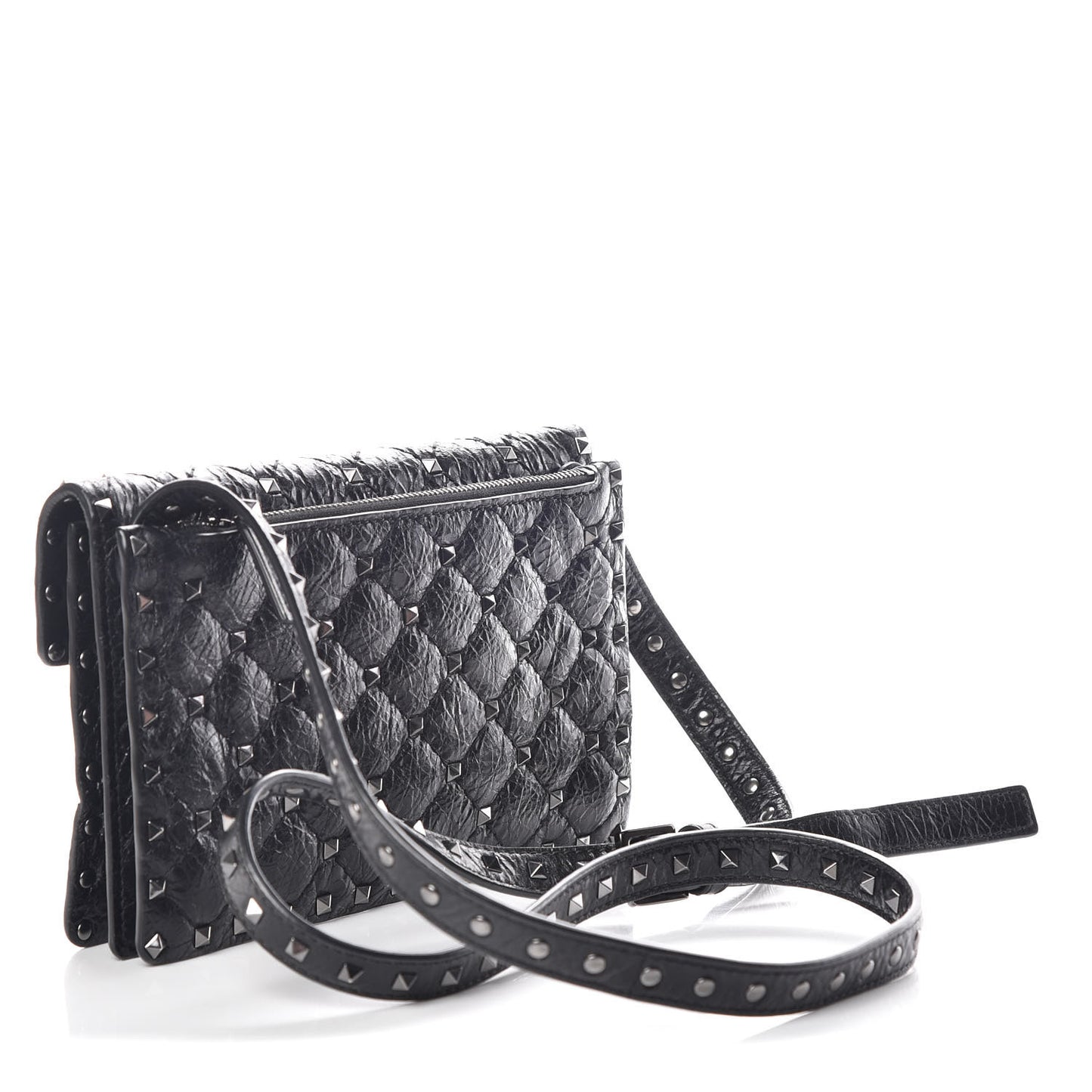Craquele Nappa Rockstud Spike Crossbody Bag Black
