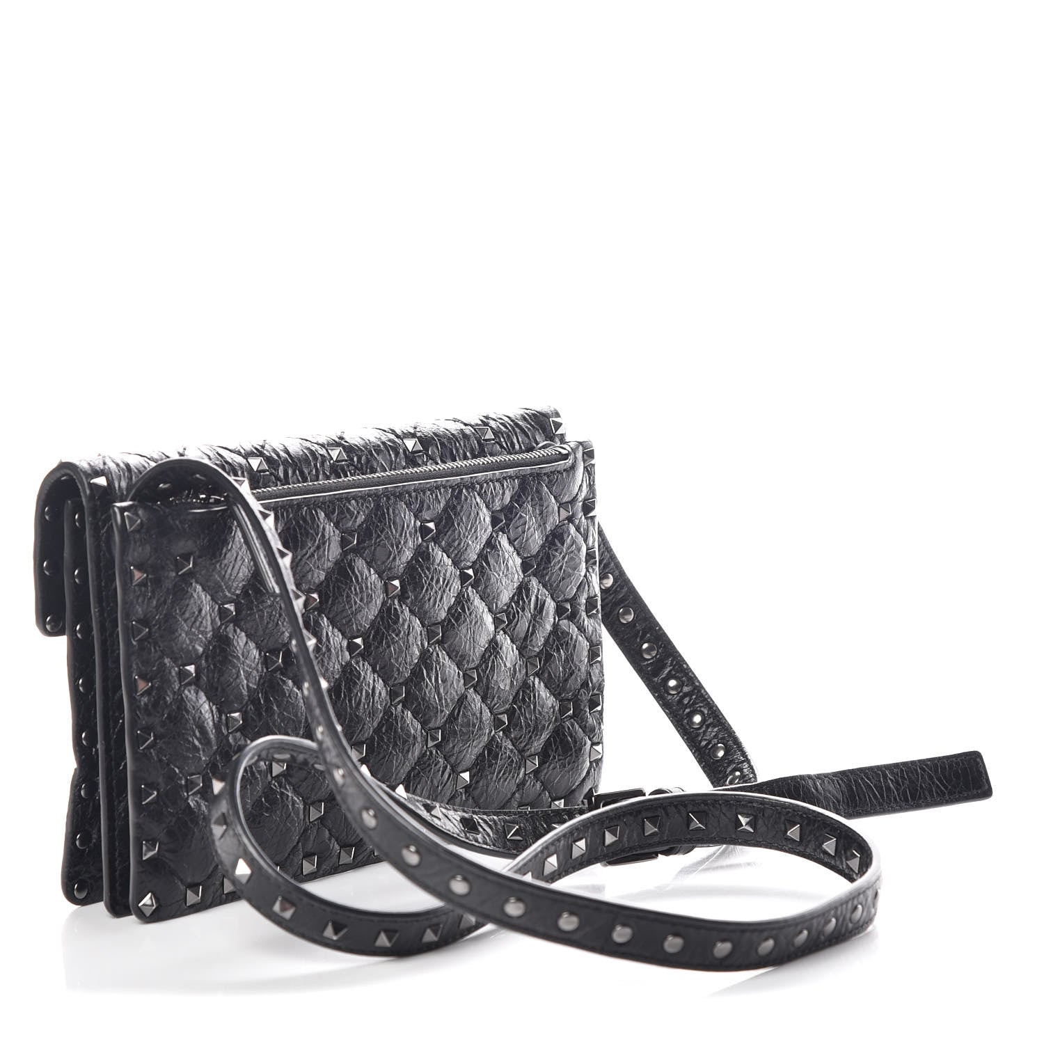 Valentino Garavani Craquele Nappa Rockstud Spike Crossbody Bag Black 3 of 10