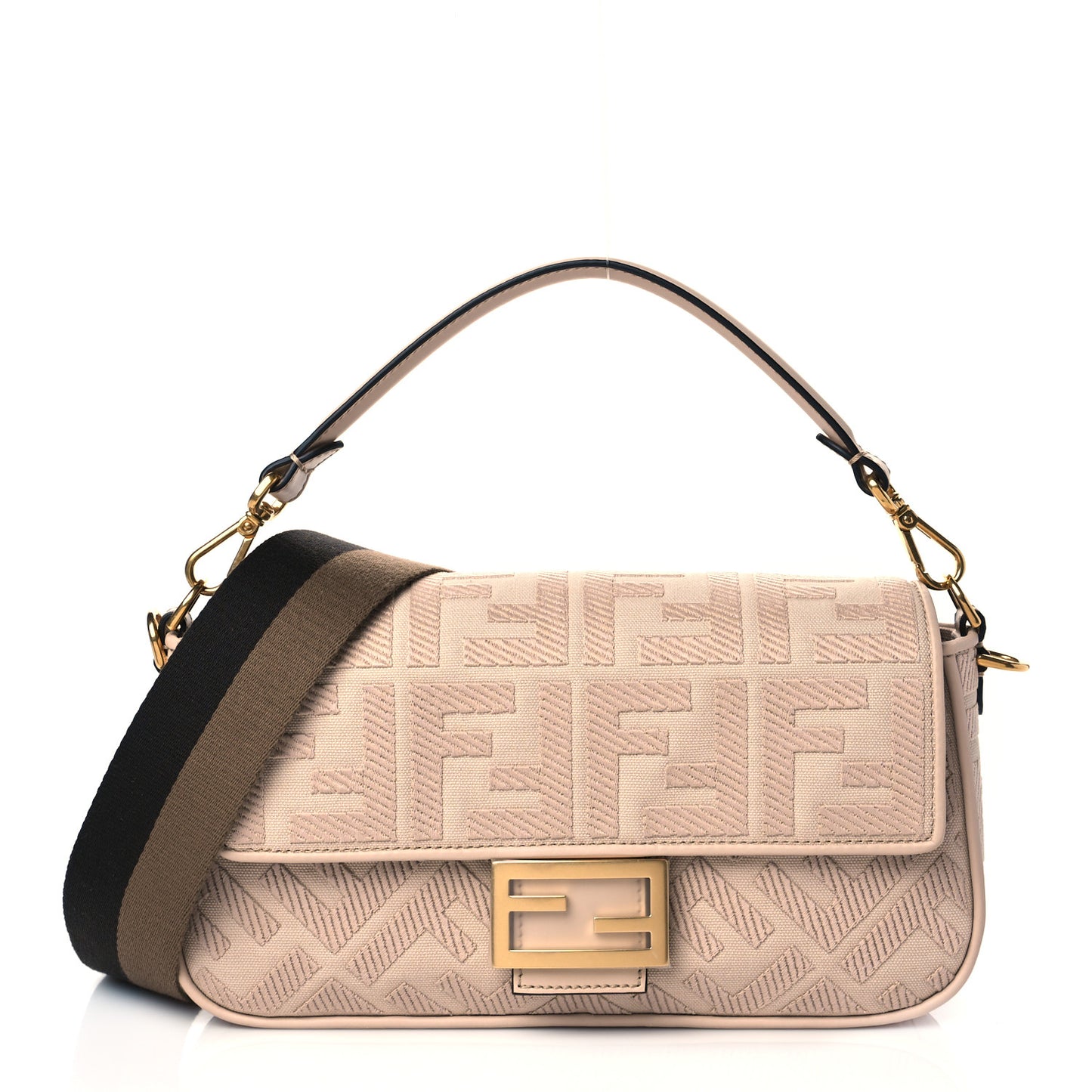 Canvas Vitello King Bi-Color Strap FF Embroidered Baguette Poudre