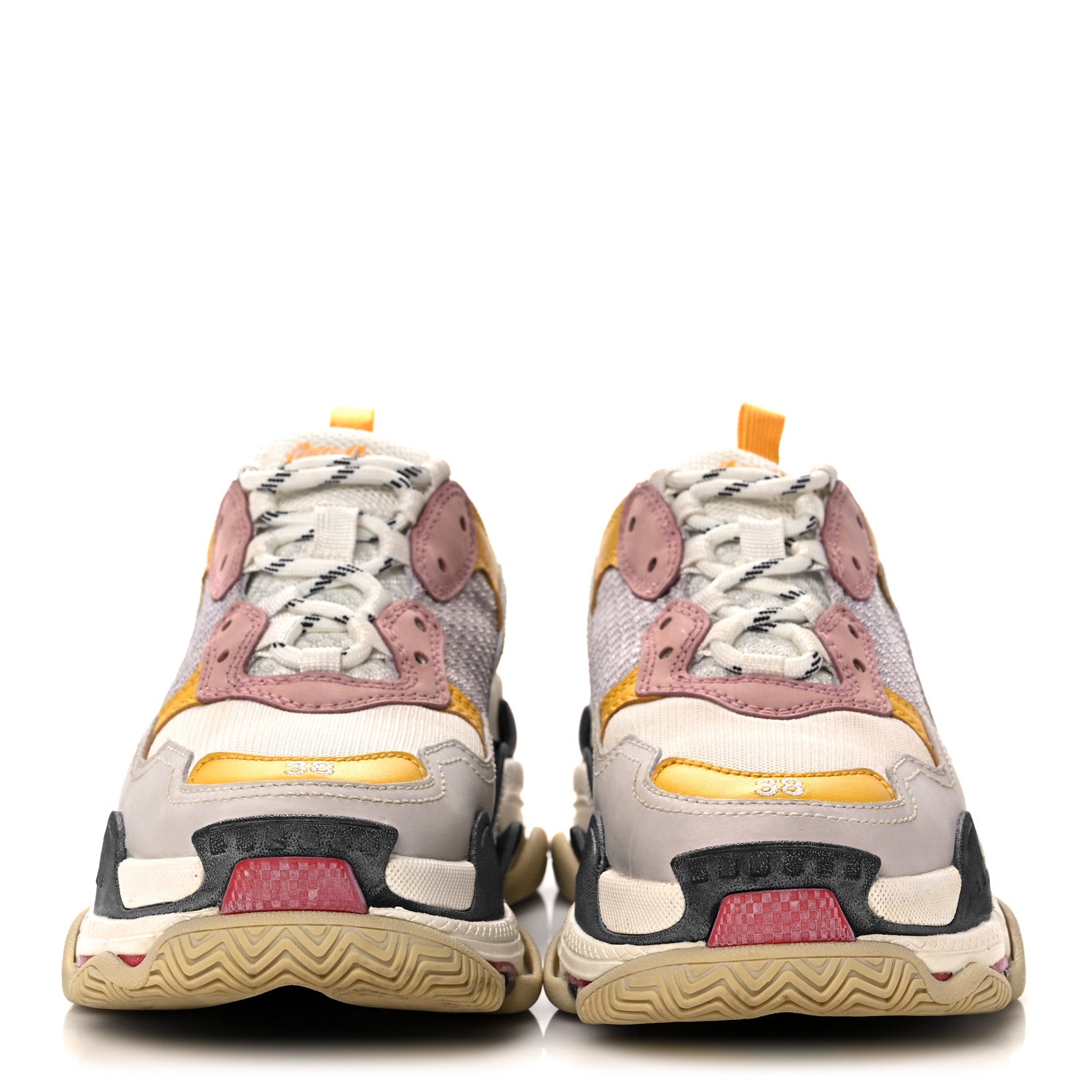 Balenciaga Mesh Nubuck Womens Triple S Sneakers 38 White Gris Jaune Rose 2 of 7