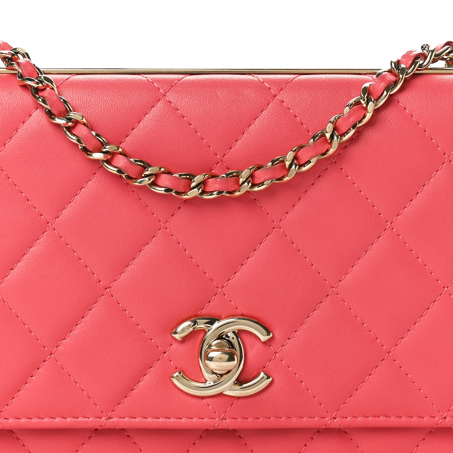 Lambskin Quilted Trendy CC Wallet On Chain WOC Pink