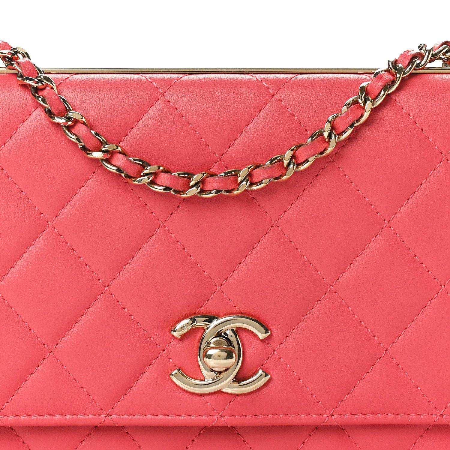 Chanel Lambskin Quilted Trendy CC Wallet On Chain WOC Pink 8 of 10