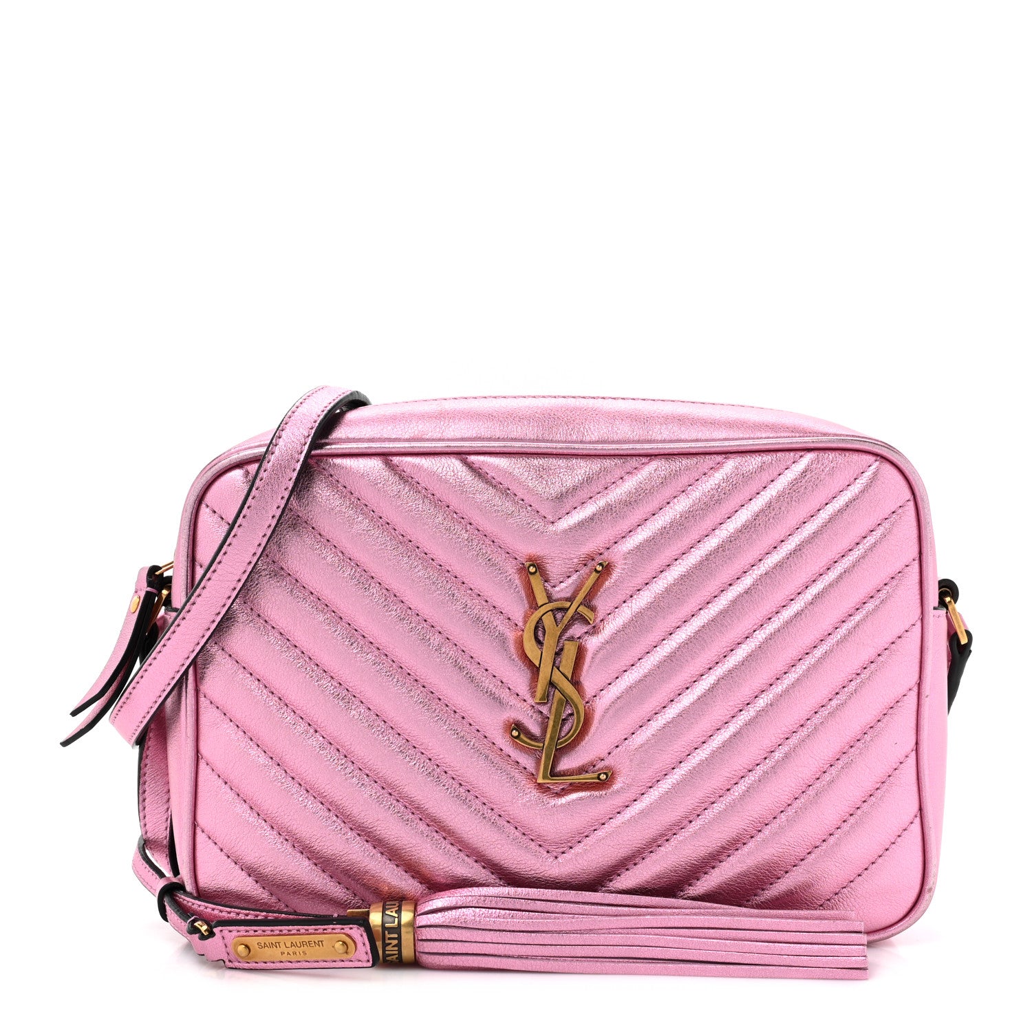 Saint Laurent SAINT LAURENT Metallic Calfskin Matelasse Monogram Lou Camera Bag Vegas Pink 1 of 12