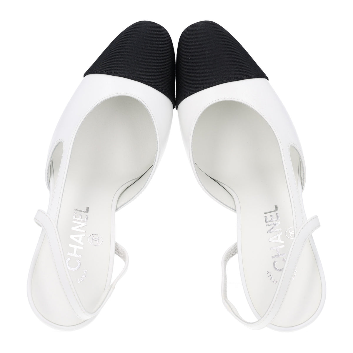 Lambskin Grosgrain Cap Toe CC Slingback Pumps 36 White Black