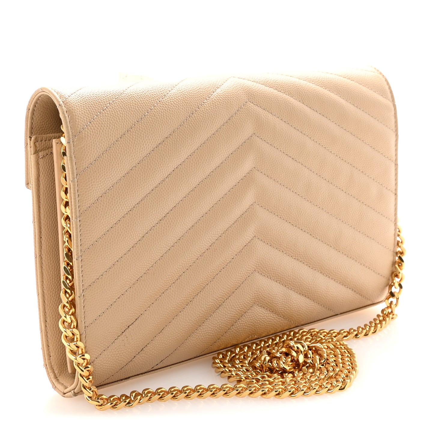 Grain De Poudre Matelasse Chevron Monogram Chain Wallet Nude Powder