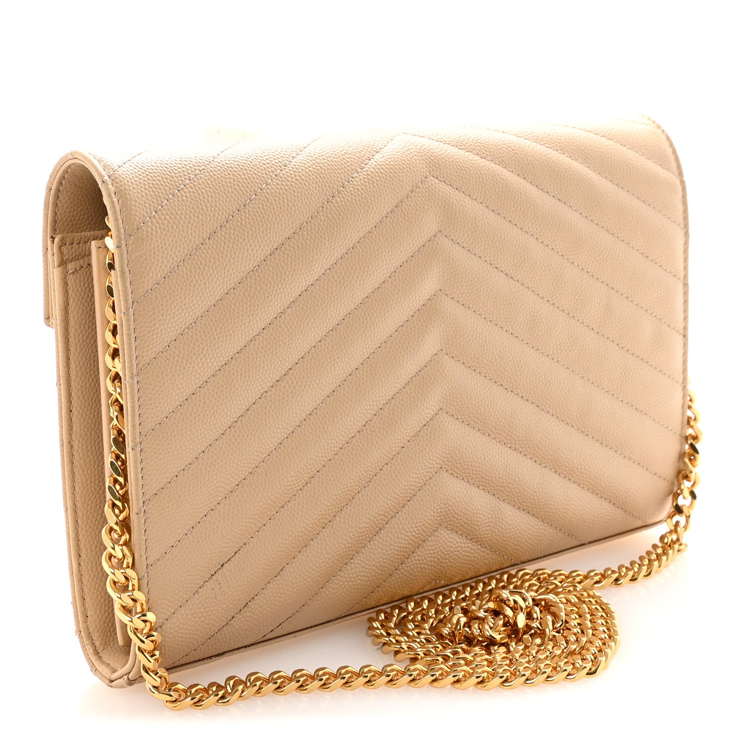 Saint Laurent Grain De Poudre Matelasse Chevron Monogram Chain Wallet Nude Powder 3 of 9
