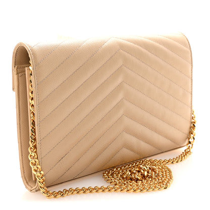 Saint Laurent Grain De Poudre Matelasse Chevron Monogram Chain Wallet Nude Powder 3 of 9