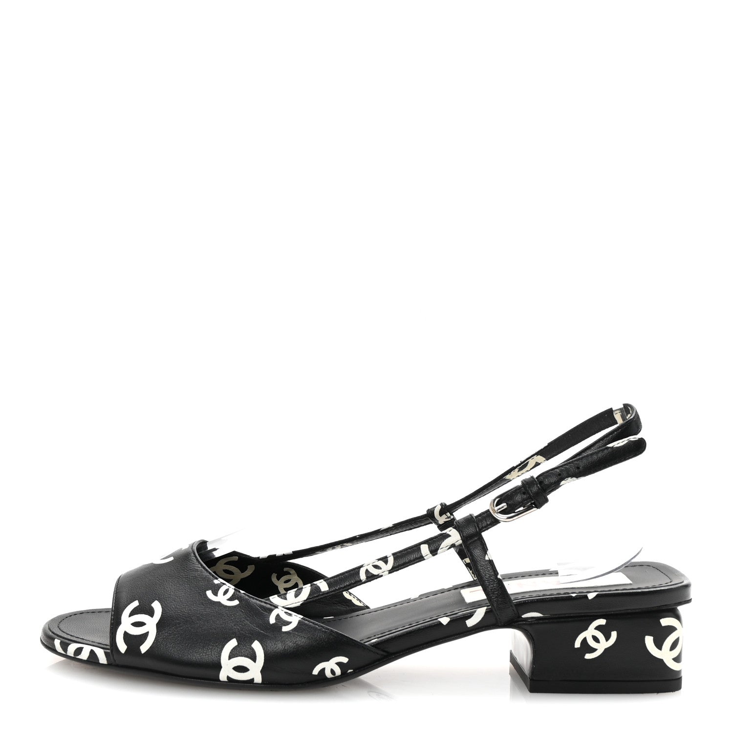 Chanel Printed Lambskin CC Slingback Sandals 41 Black White 1 of 8