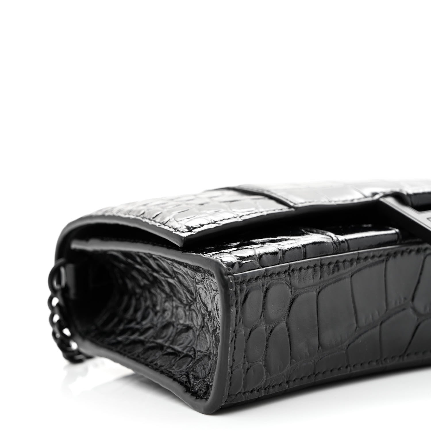 Balenciaga Shiny Calfskin Monochrome Crocodile Embossed Hourglass Chain Bag 1000 8 of 9