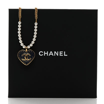 Chanel Metal Denim CC Heart Choker Gold Blue Pearly White 5 of 5