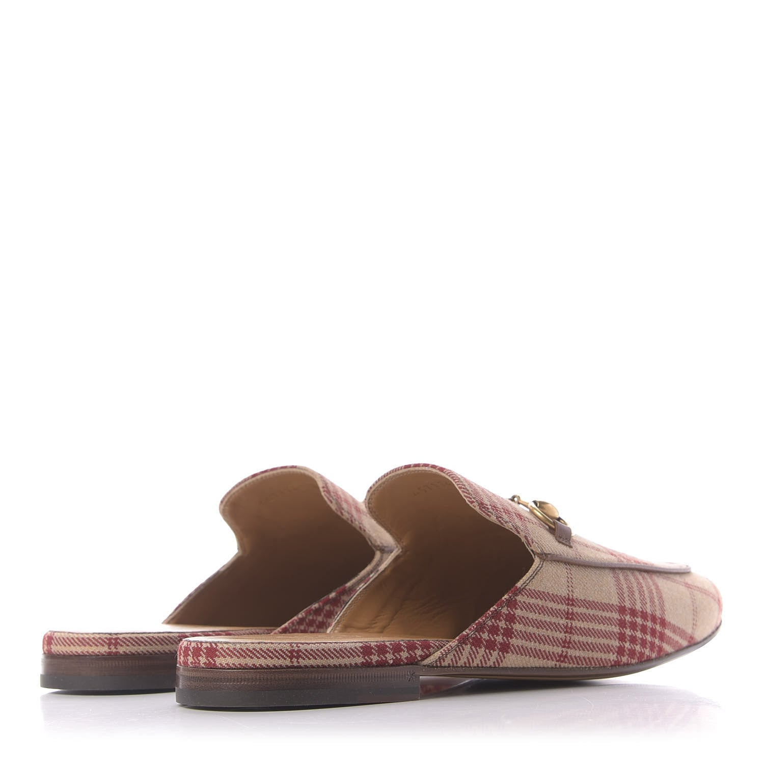 Gucci Canvas Tartan Mens Princetown Slippers 8.5 Camel Red Cuir 4 of 11