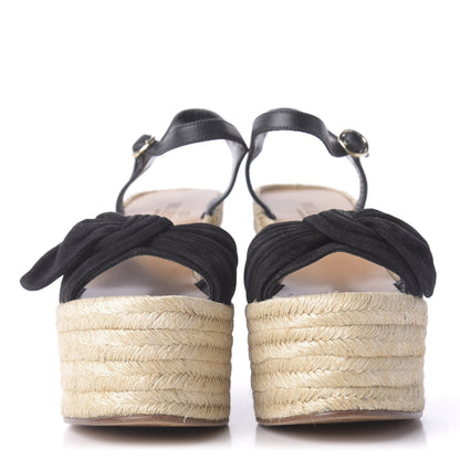 Valentino Garavani Suede Calfskin Tropical Bow Espadrille Platform Wedge Sandals 36 Black 2 of 12