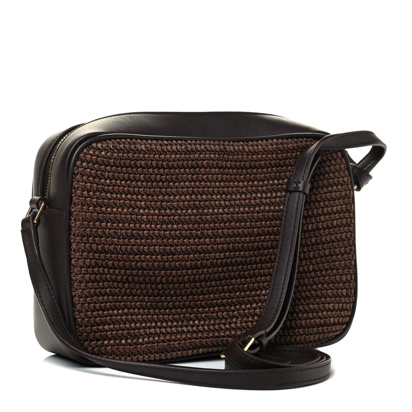 Raffia Canvas Monogram Lou Camera Bag Dark Chocolate